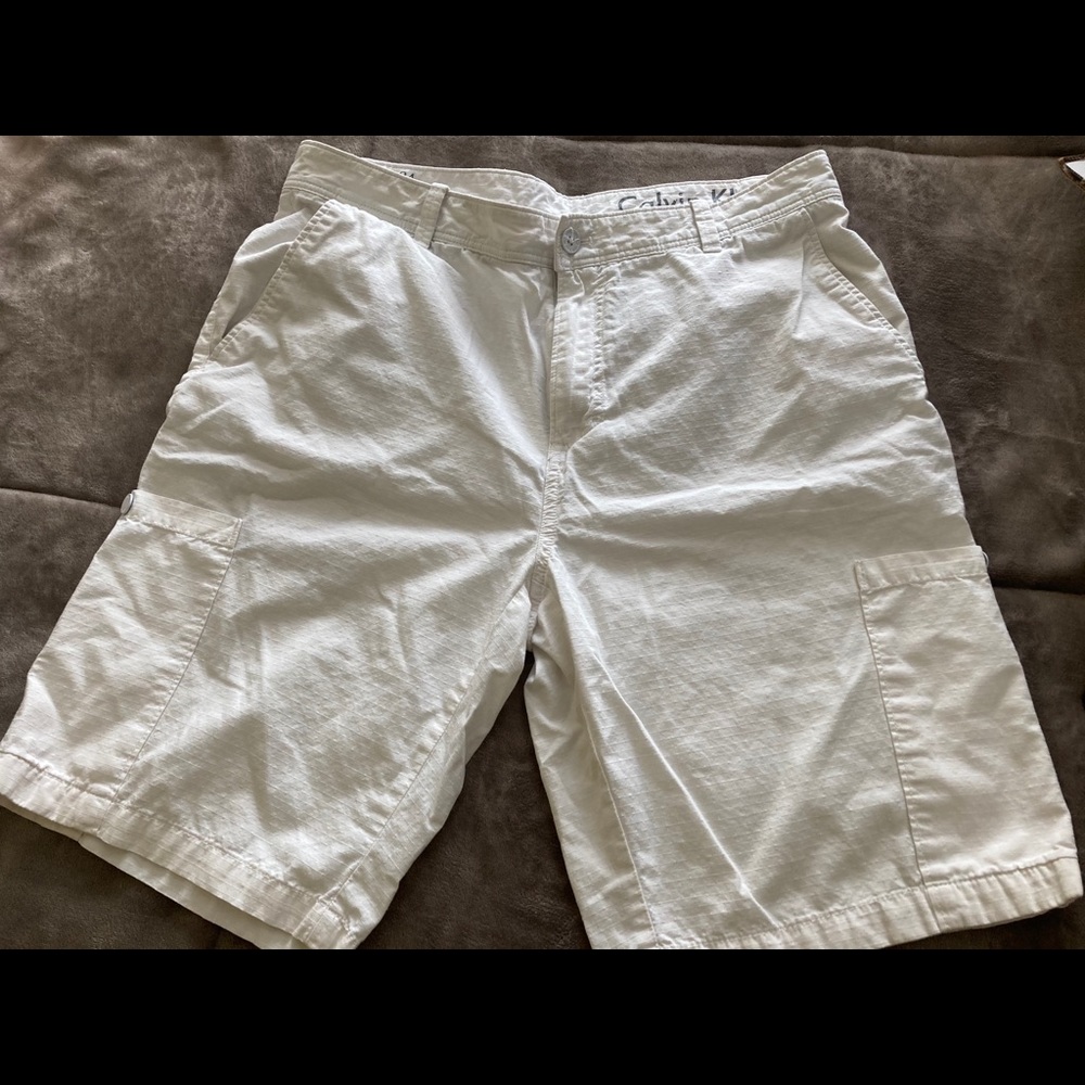 Calvin Klein white linen shorts